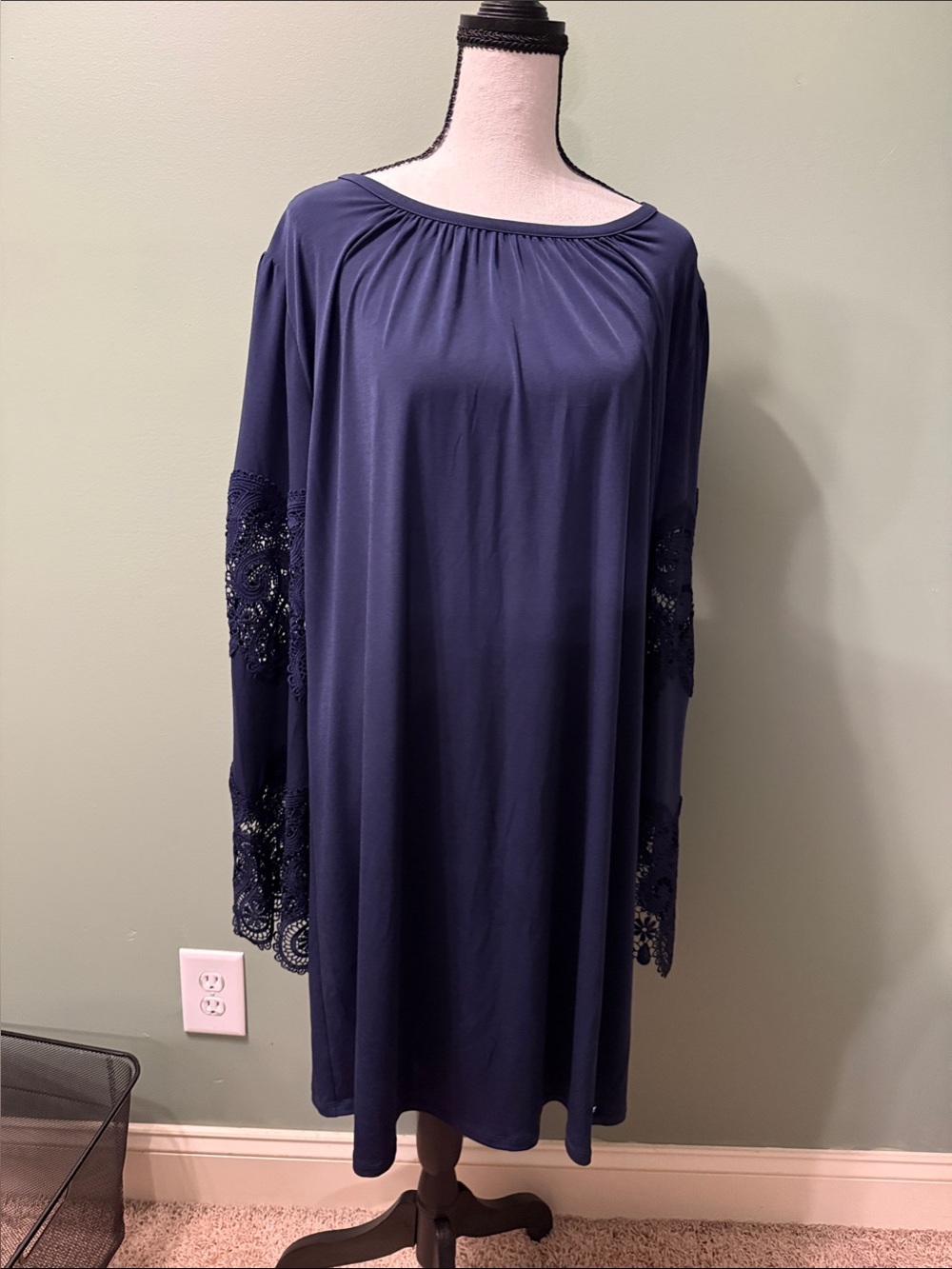 Michael Kors Navy Long Sleeve Dress with Lace Sleeve Detail